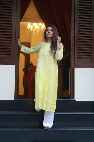 Chanderi kurti yellow