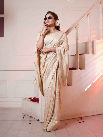 Hand Woven Georgette/ water zari - beige