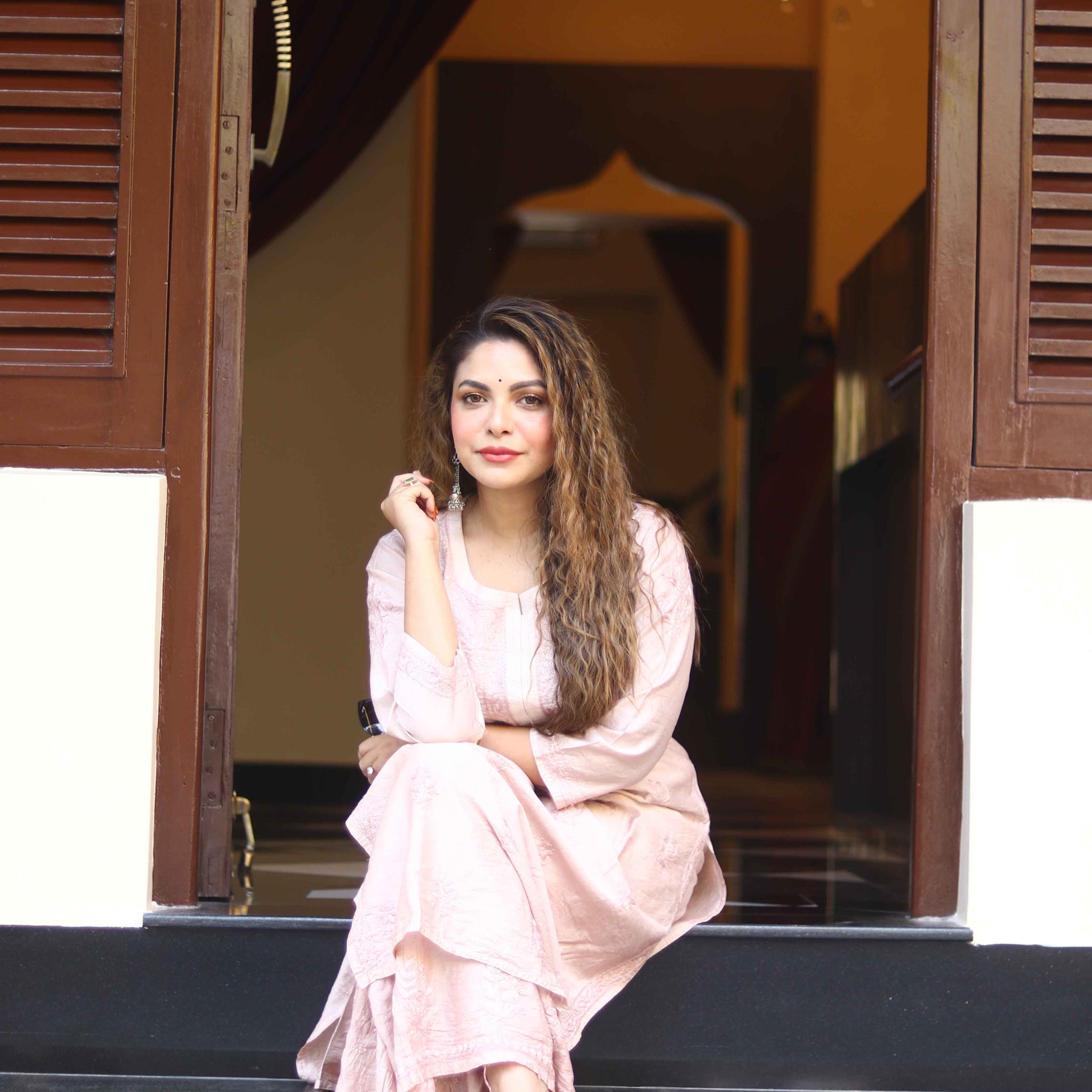 Chanderi silk set beige