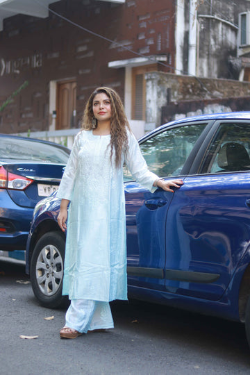 Chanderi silk set powder blue