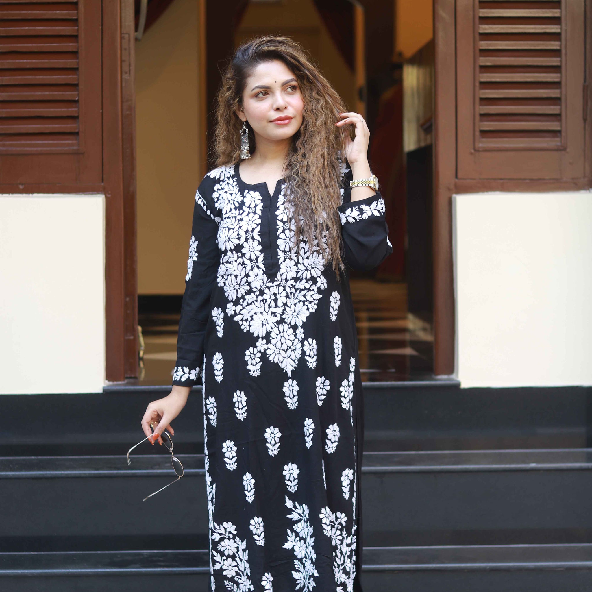 Modal kurta set (tone to tone) black
