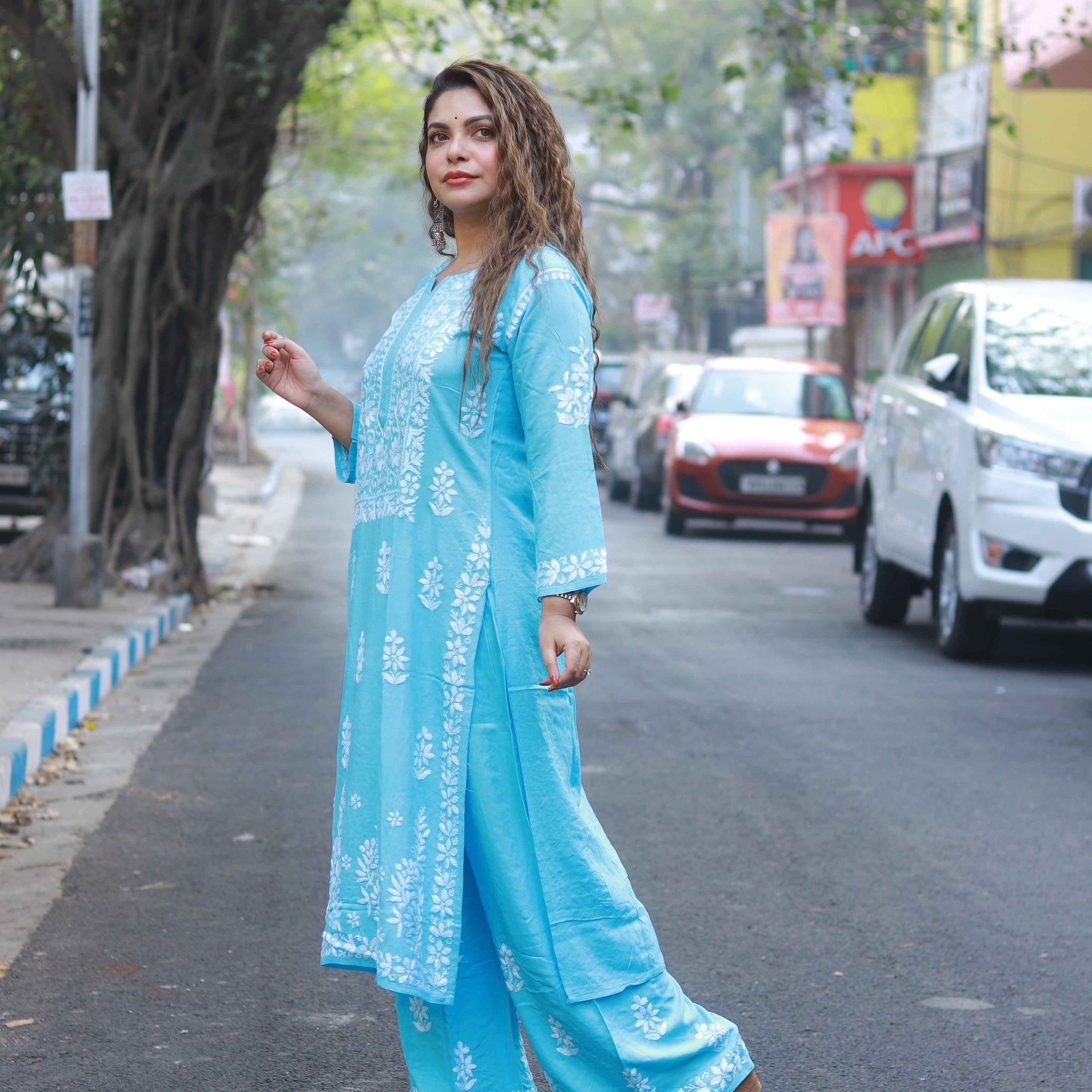Modal kurta set (tone to tone) blue