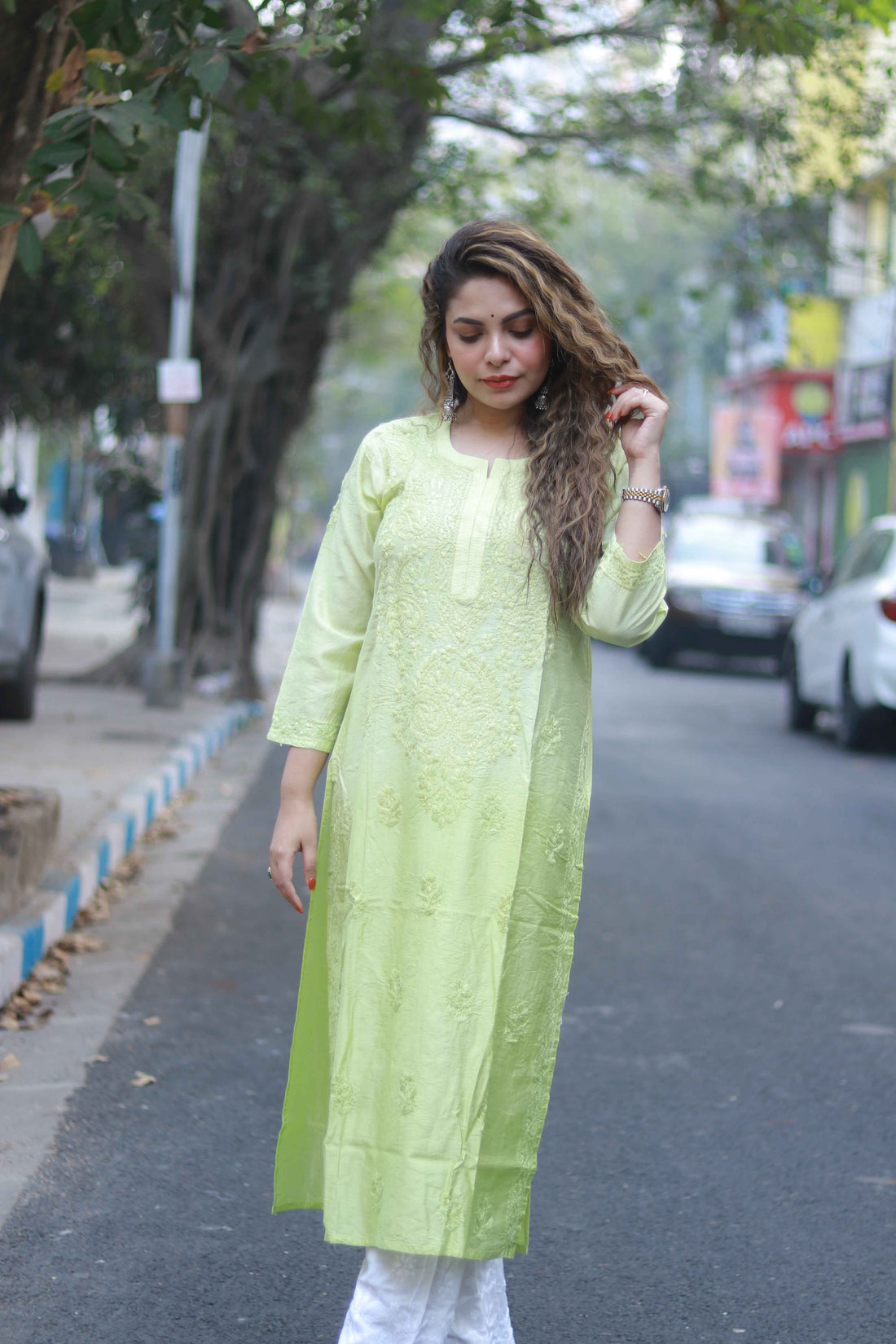 Chanderi kurti lemon