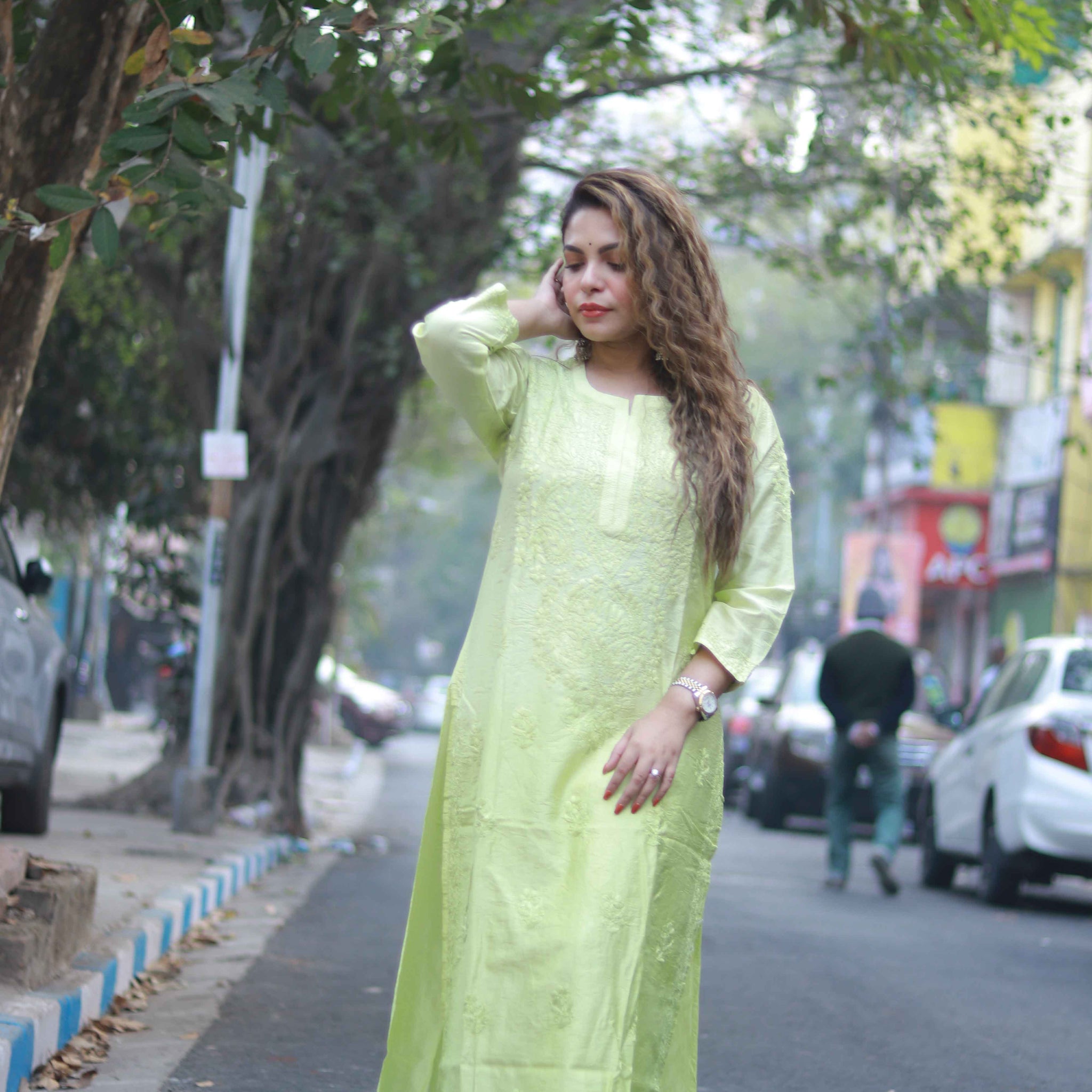 Chanderi kurti lemon