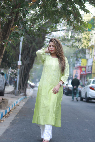 Chanderi kurti lemon