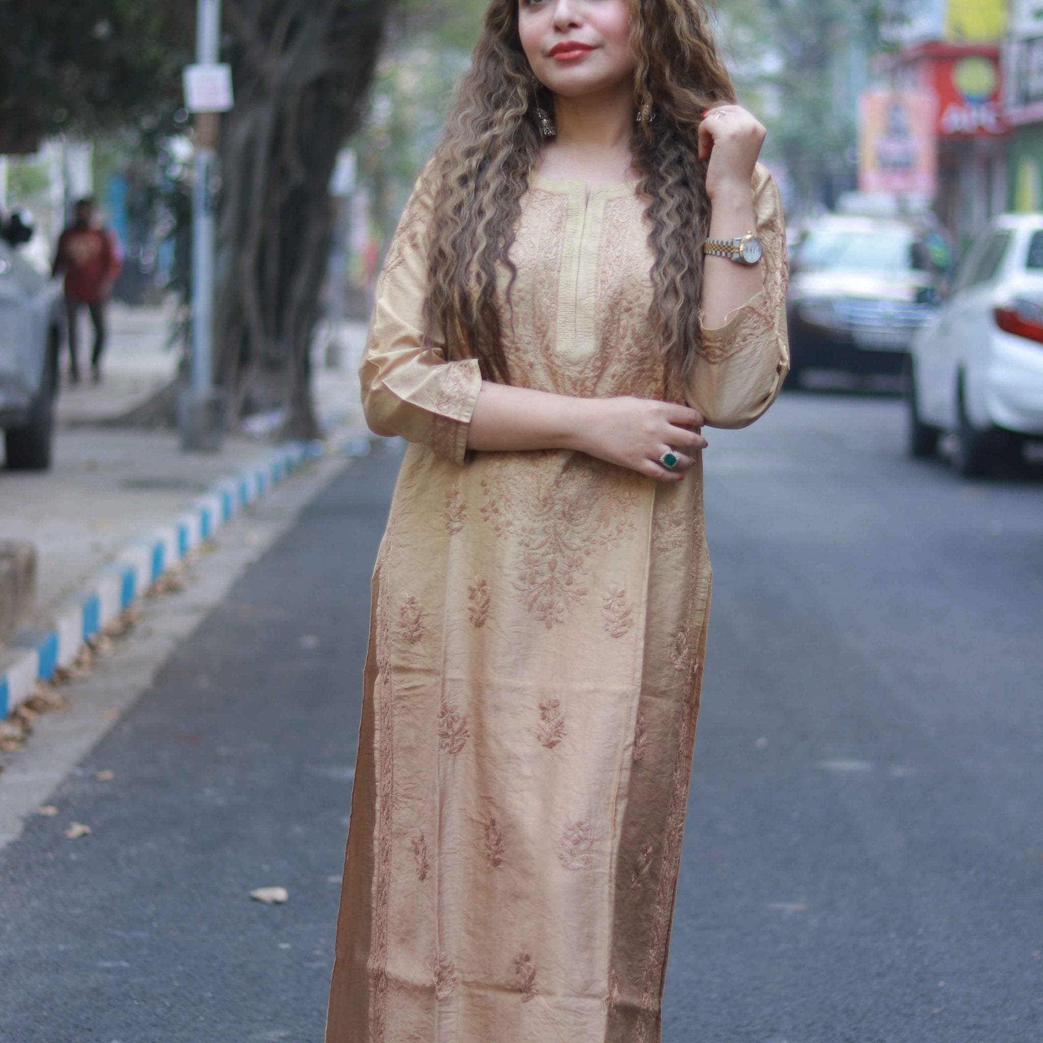 Chanderi kurti beige