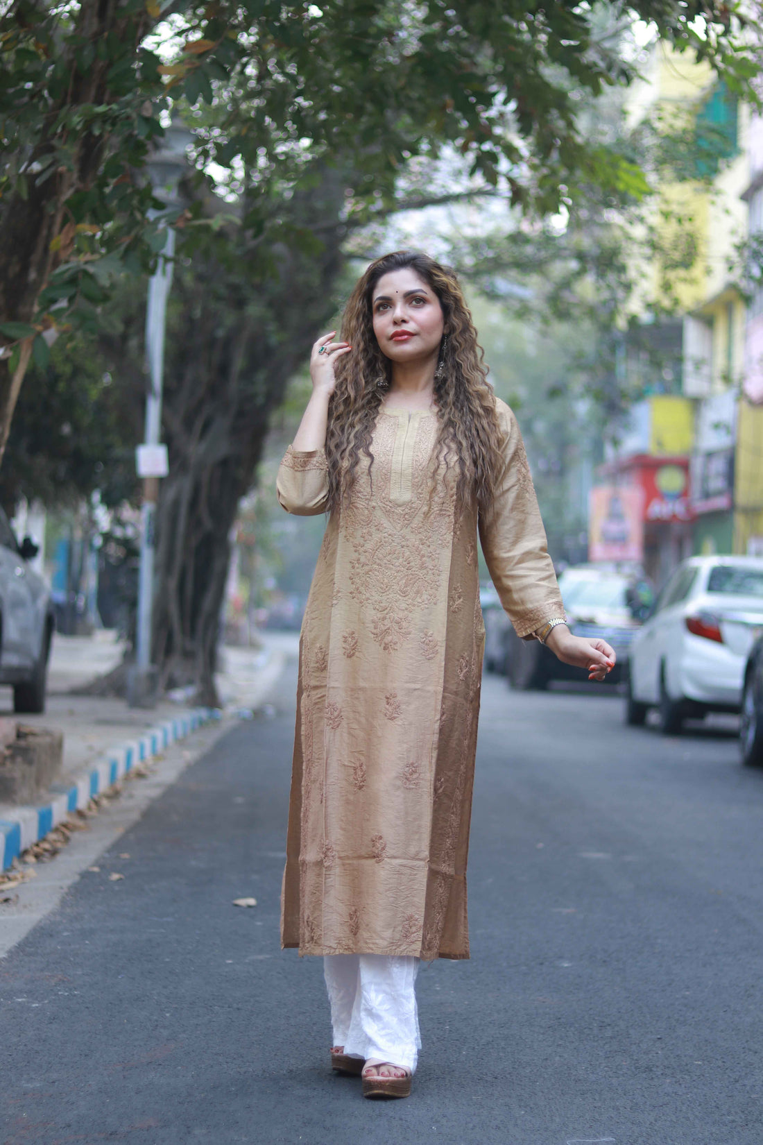 Chanderi kurti beige